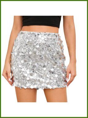 Sequin Bodycon Mini Skirt Stretchy High Waist Night Out Party
